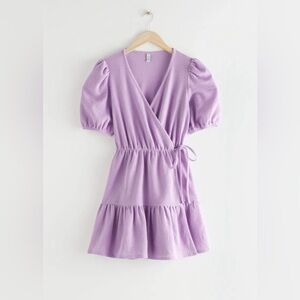 & OTHER STORIES Puff Sleeve Wrap Mini Dress Size XS Lavender Purple Ruffle